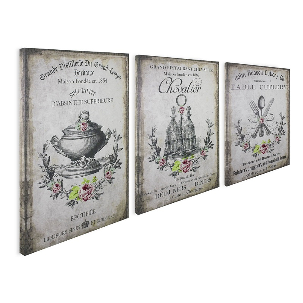 Панно "Ресторан Шевалье" 70x50x2,5см, дерево,холст