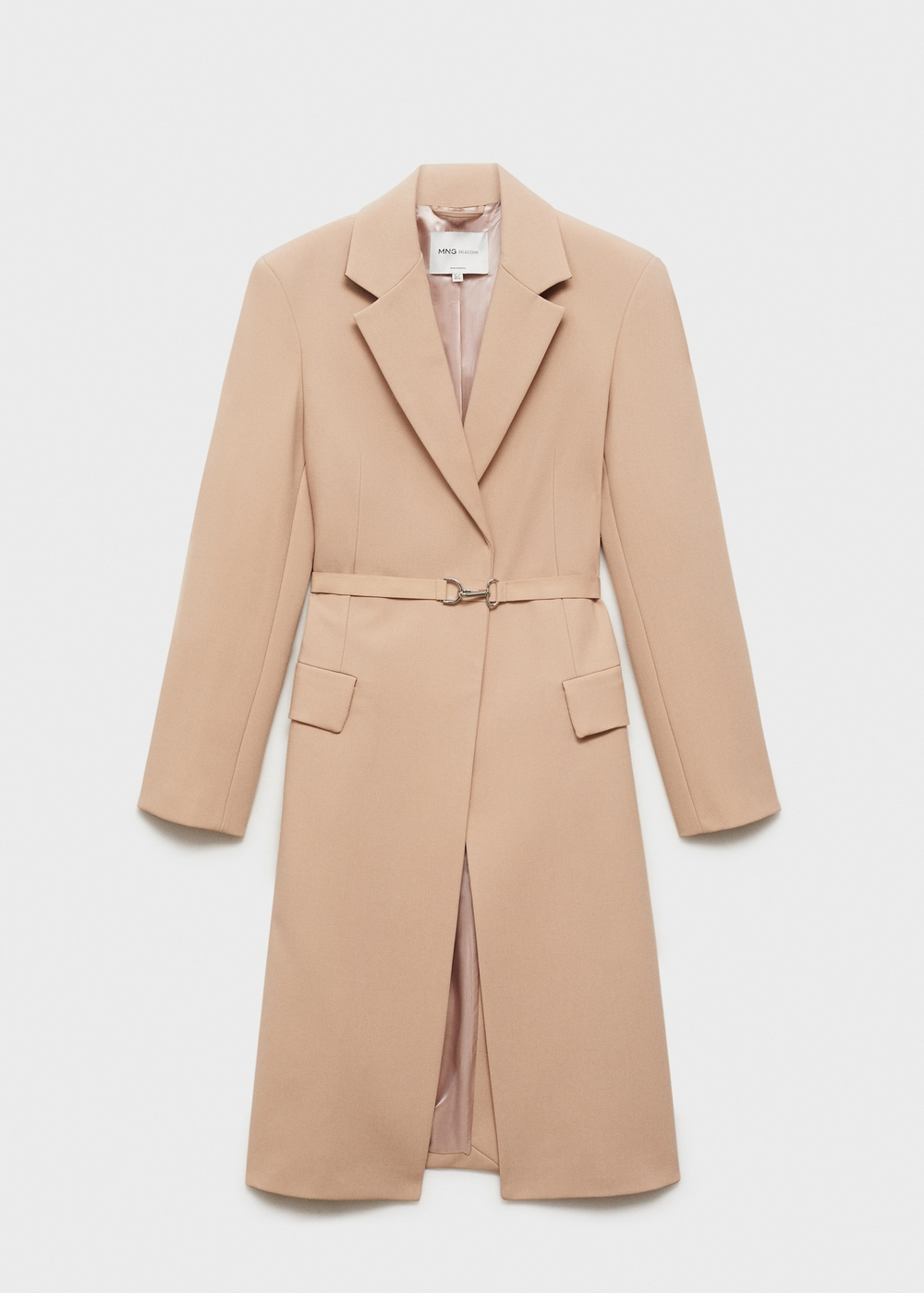 MANGO Шерстяное пальто с поясом, натуральный
