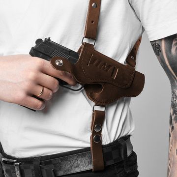 Кобура оперативная ПМ с запасным магазином, кожа Наполи, коричневая