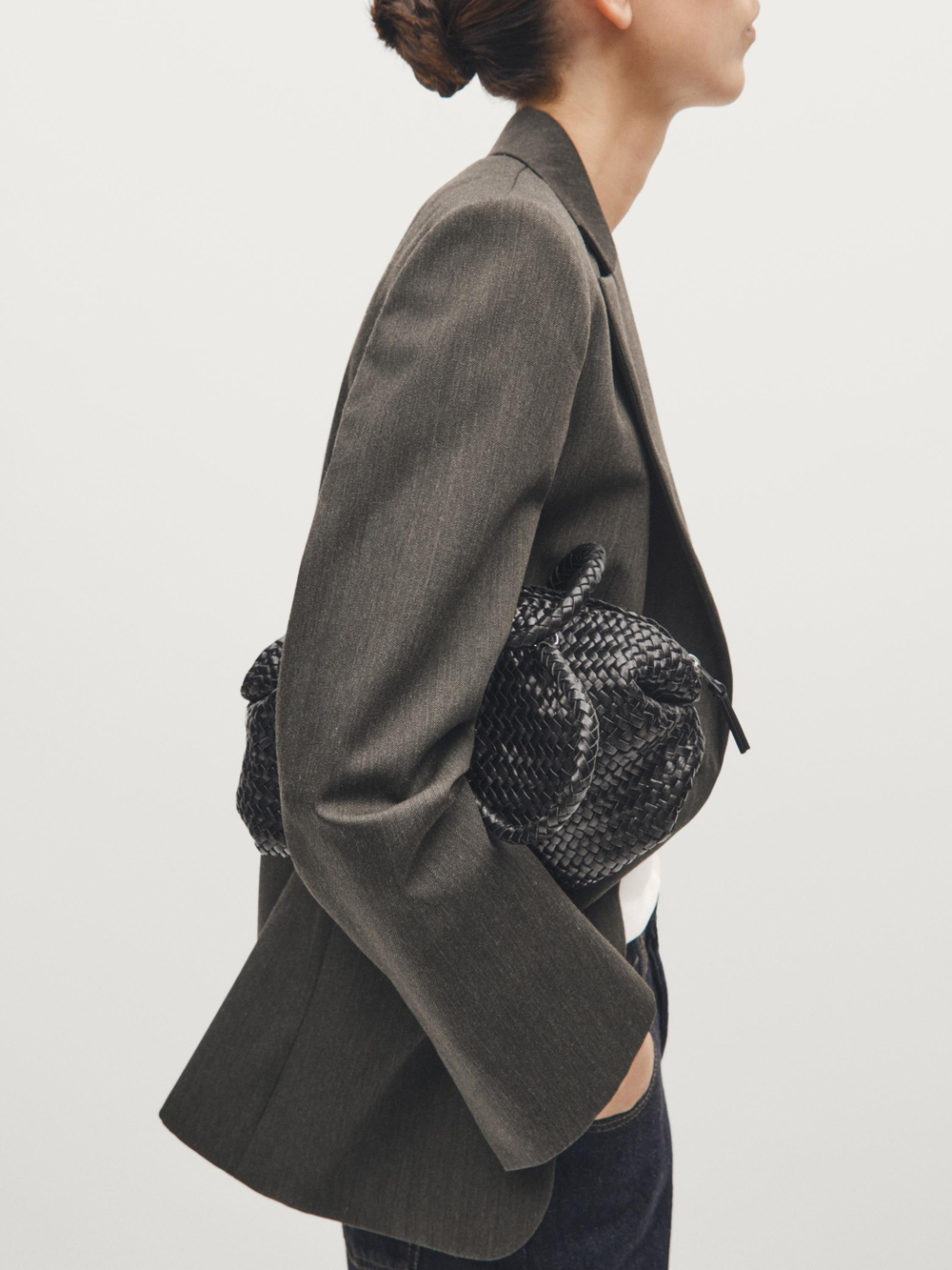 Massimo Dutti Маленькая плетеная сумка из кожи наппа, черный