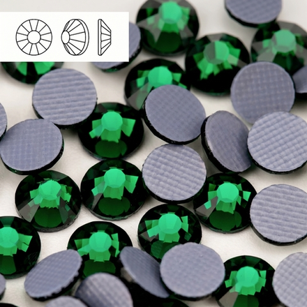 Стразы горячей фиксации из стекла, цвет Emerald, форма Flatback
