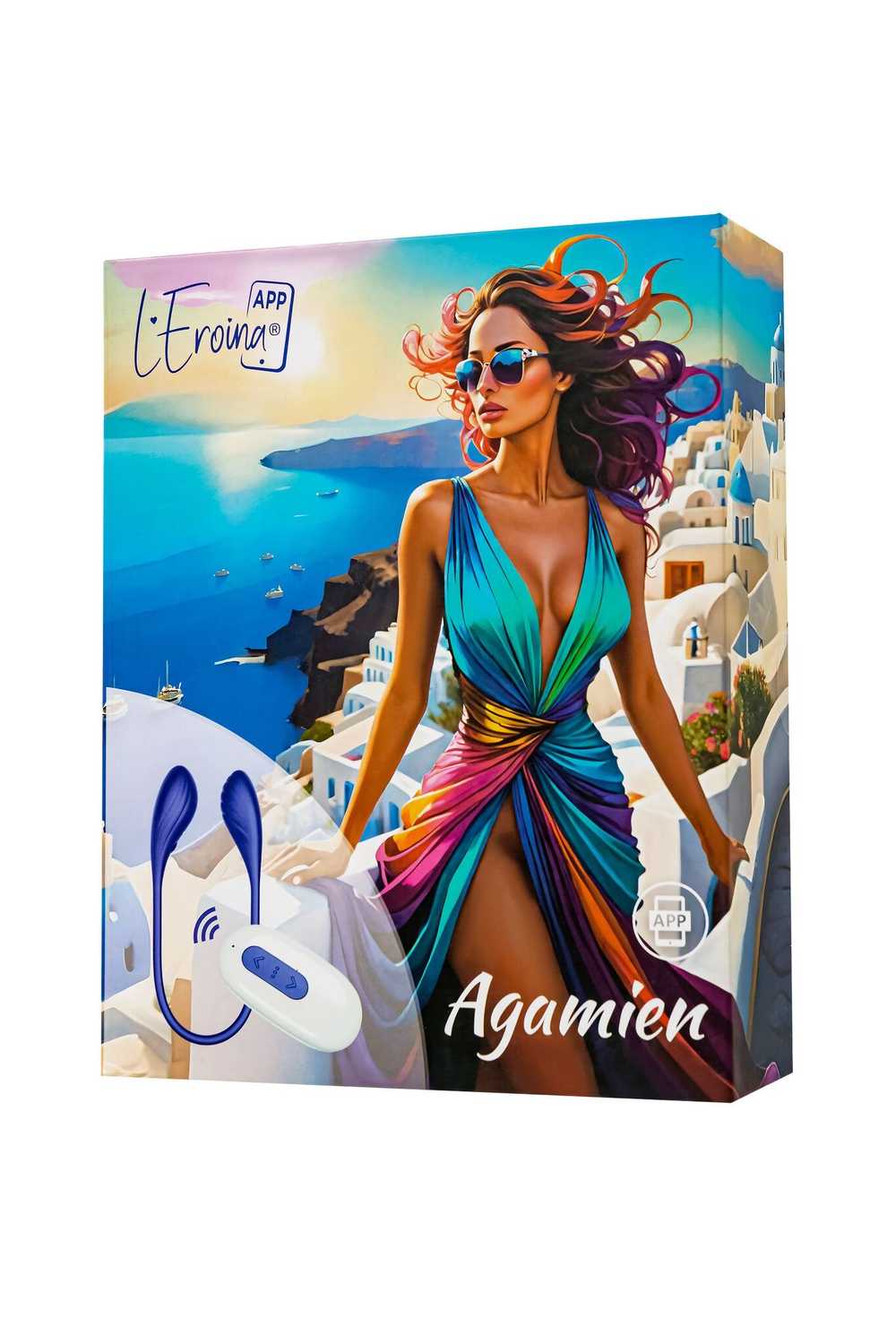 Синий двусторонний вибратор Agamien с управлением через приложение - 46 см. (Цвет: синий)