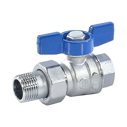 Кран шаровой Giacomini R859X349 полнопроходной с накид.гайкой прямой (Американка) 1 1/4 син.бабочка