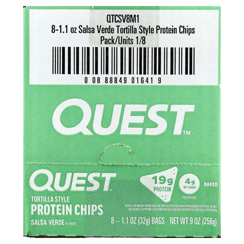 Quest Nutrition, Протеиновые чипсы по типу тортильи, сальса-верде, 8 пакетиков по 32 г (1,1 унции)