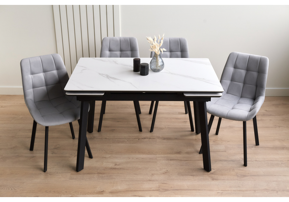 Керамический стол Woodville Норман 120(180)х80 snow (alpin) white, черный, ножки черные