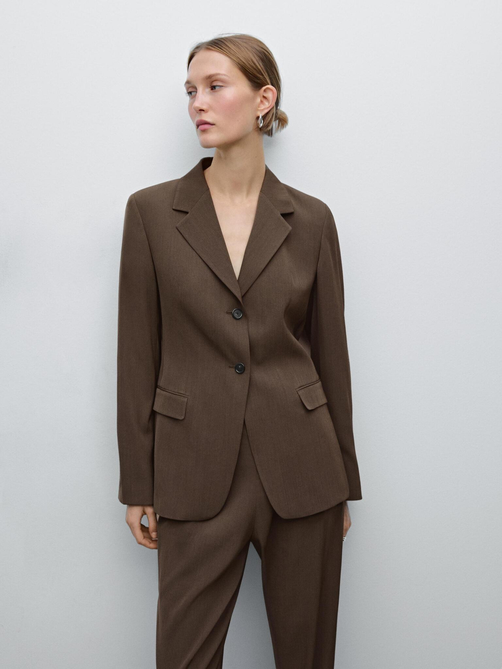 Massimo Dutti Костюмные брюки с отворотами, темно-коричневый