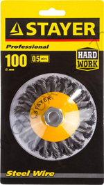 STAYER 100 мм, жгутированная стальная проволока, 0.5 мм, Щетка коническая, PROFESSIONAL (35135-100)