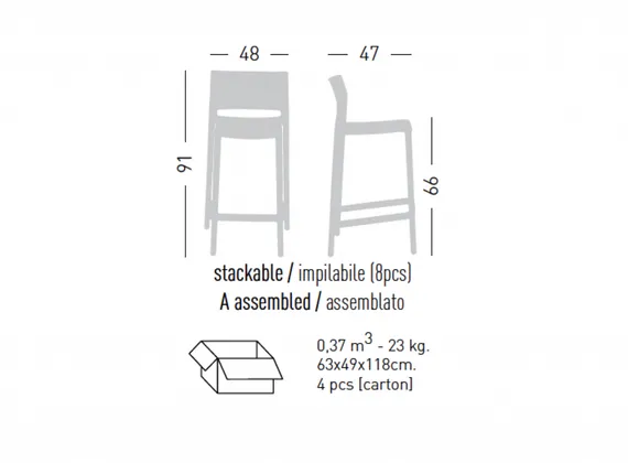 Полубарный стул Bakhita 66 см, белый