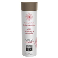 Съедобное массажное масло с ароматом клубники и красного перца Shiatsu Luxury Body Oil 75мл