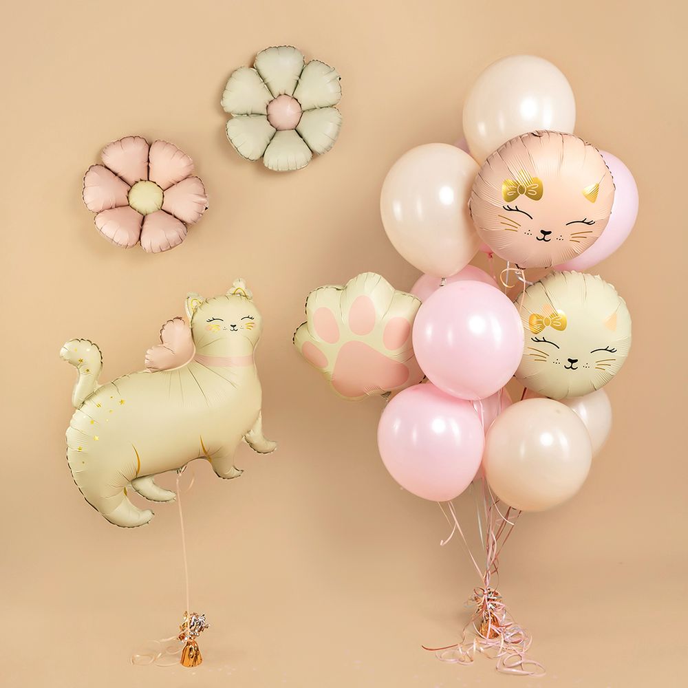 Шар (18''/46 см) Круг, Кошечка с бантом, Розовый, Сатин, 1 шт.