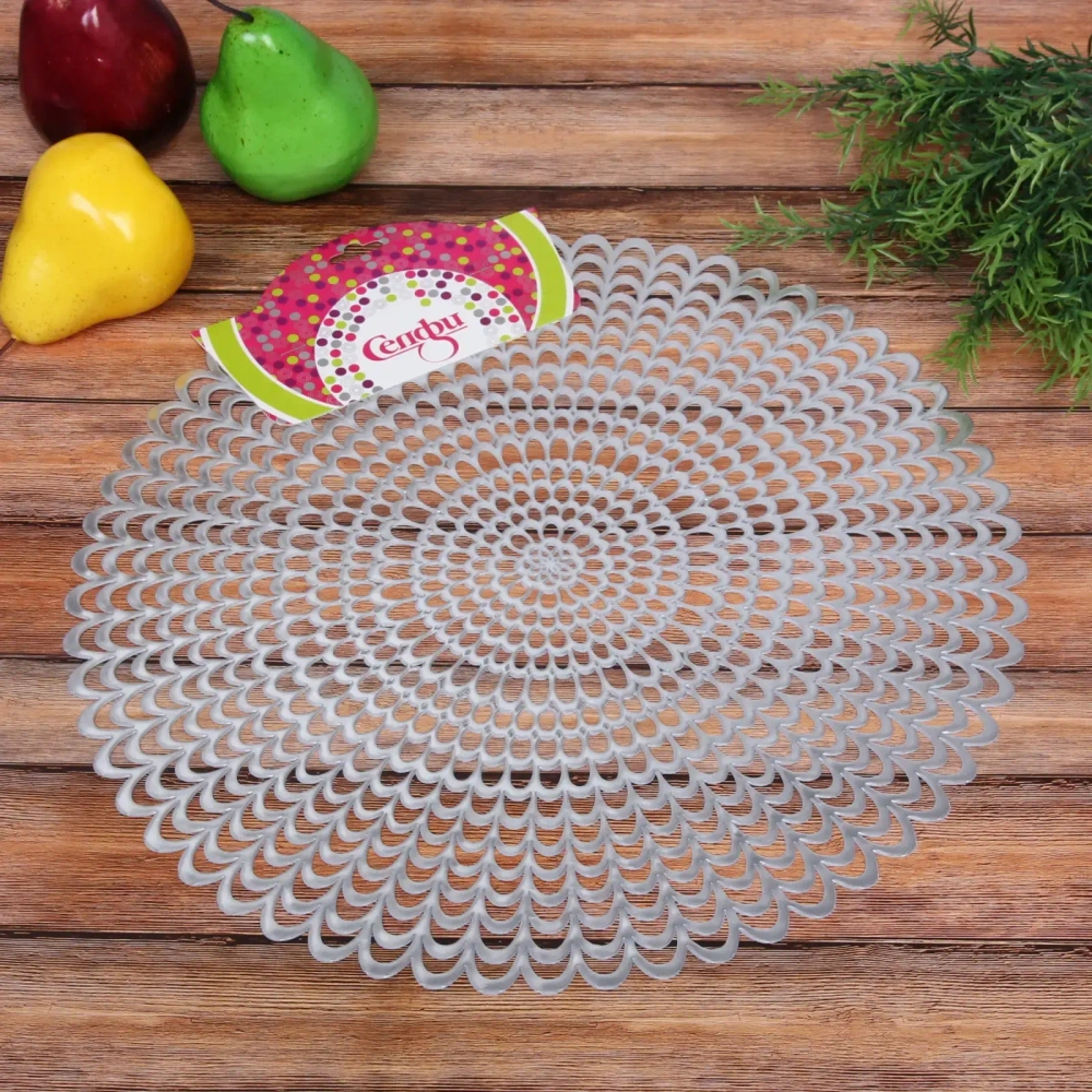 Салфетка плетеная 38см «Кружева» серебро