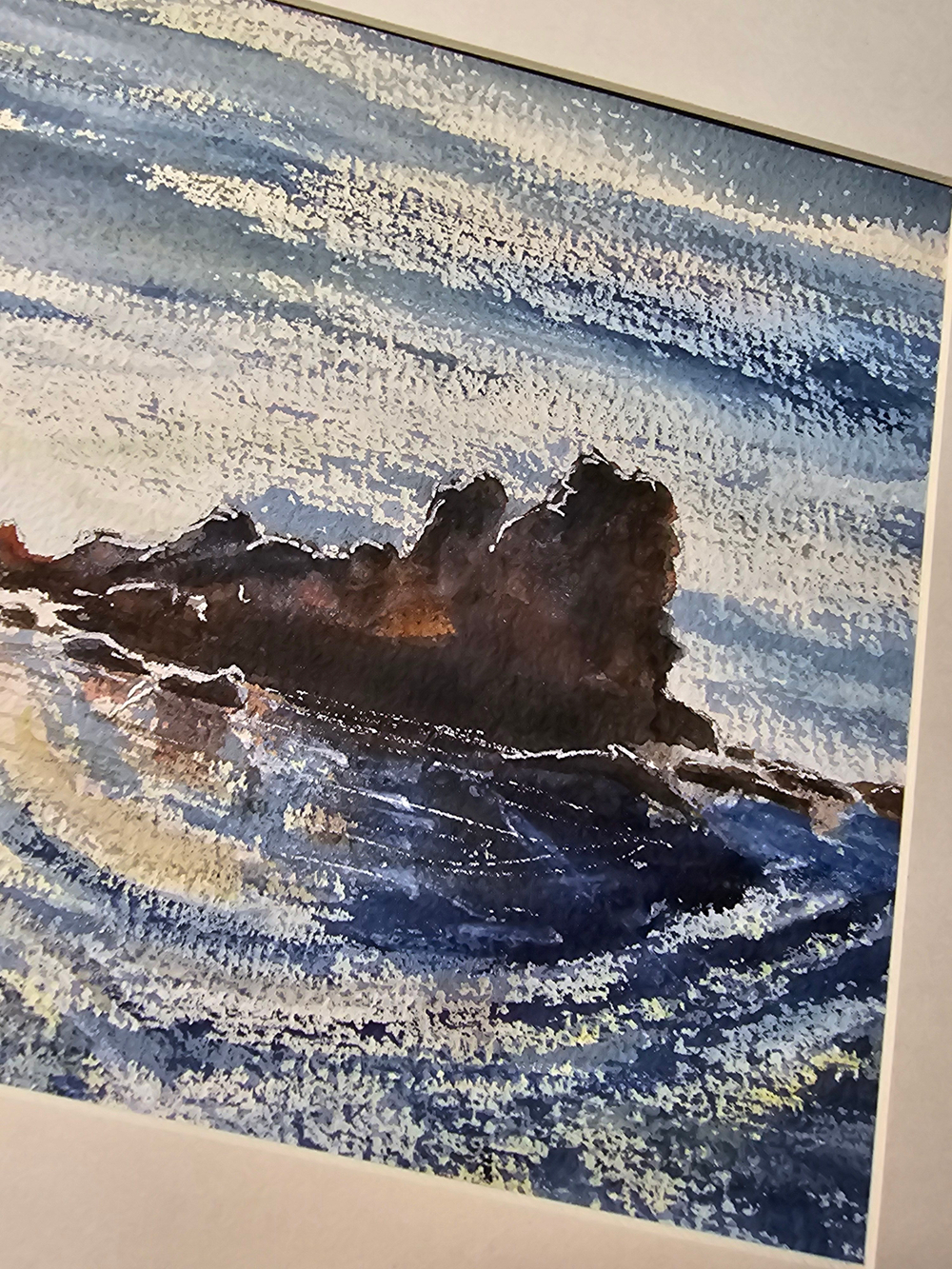 Картина авторская акварельная в паспарту 21х30 см на стену для интерьера "Прибрежные скалы"