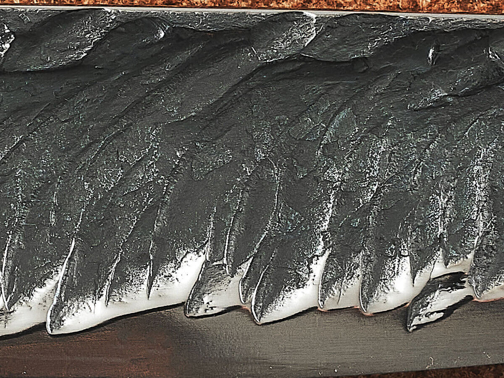 Якутский нож "Амга", сталь Х12МФ, рукоять янтарная стабилизированная карельская береза / рисунок