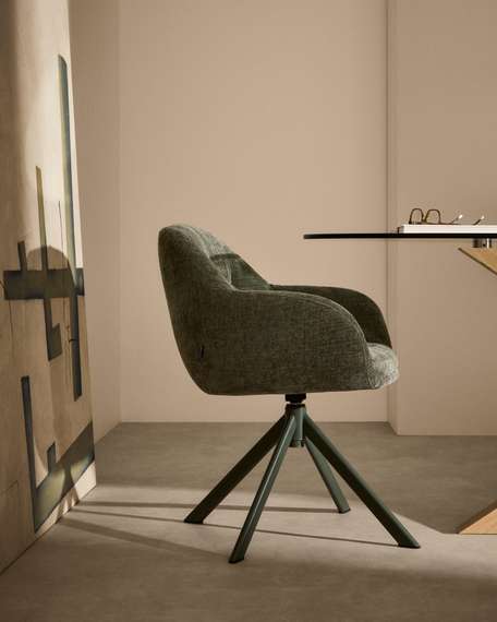 Dorina Вращающееся кресло из зеленого шенилла и стальными зелеными ножками