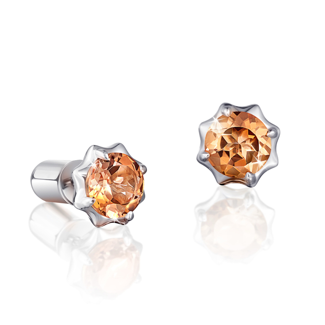 Серьги пусеты Fleur Cognac Topaz