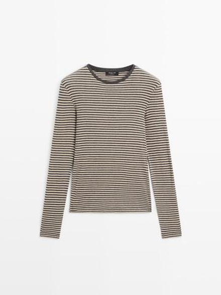 Massimo Dutti Футболка из смесового хлопка с длинными рукавами, серый меланж