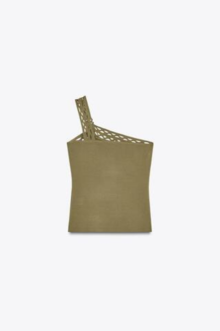 ZARA ТРИКОТАЖНЫЙ ТОП АСИММЕТРИЧНОГО КРОЯ, ЗЕЛЕНЫЙ