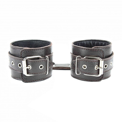 Коричневые кожаные наручники на металлической цепочке БДСМ Арсенал 51017