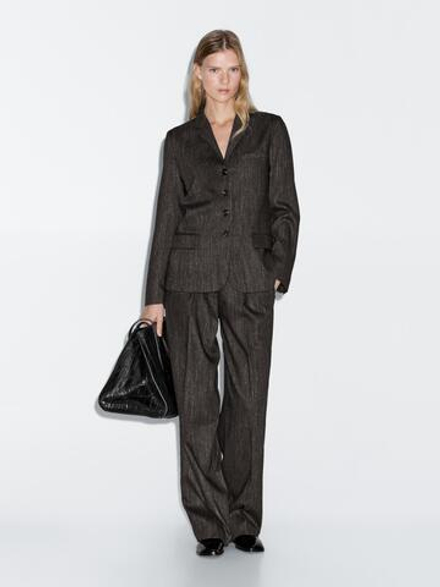 Massimo Dutti Пиджак из смесовой шерсти с меланжевым узором, черный