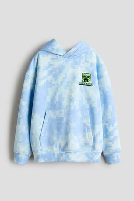 H&M Толстовка с капюшоном и принтом, светло-голубой