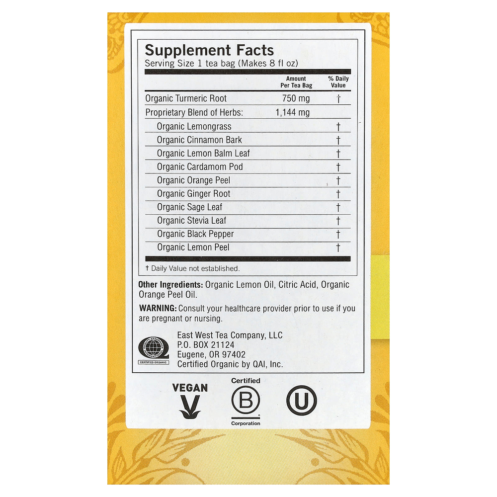 Yogi Tea, Vitality с куркумой, сладкий имбирь и цитрус, без кофеина, 16 чайных пакетиков, 32 г (1,12 унции)