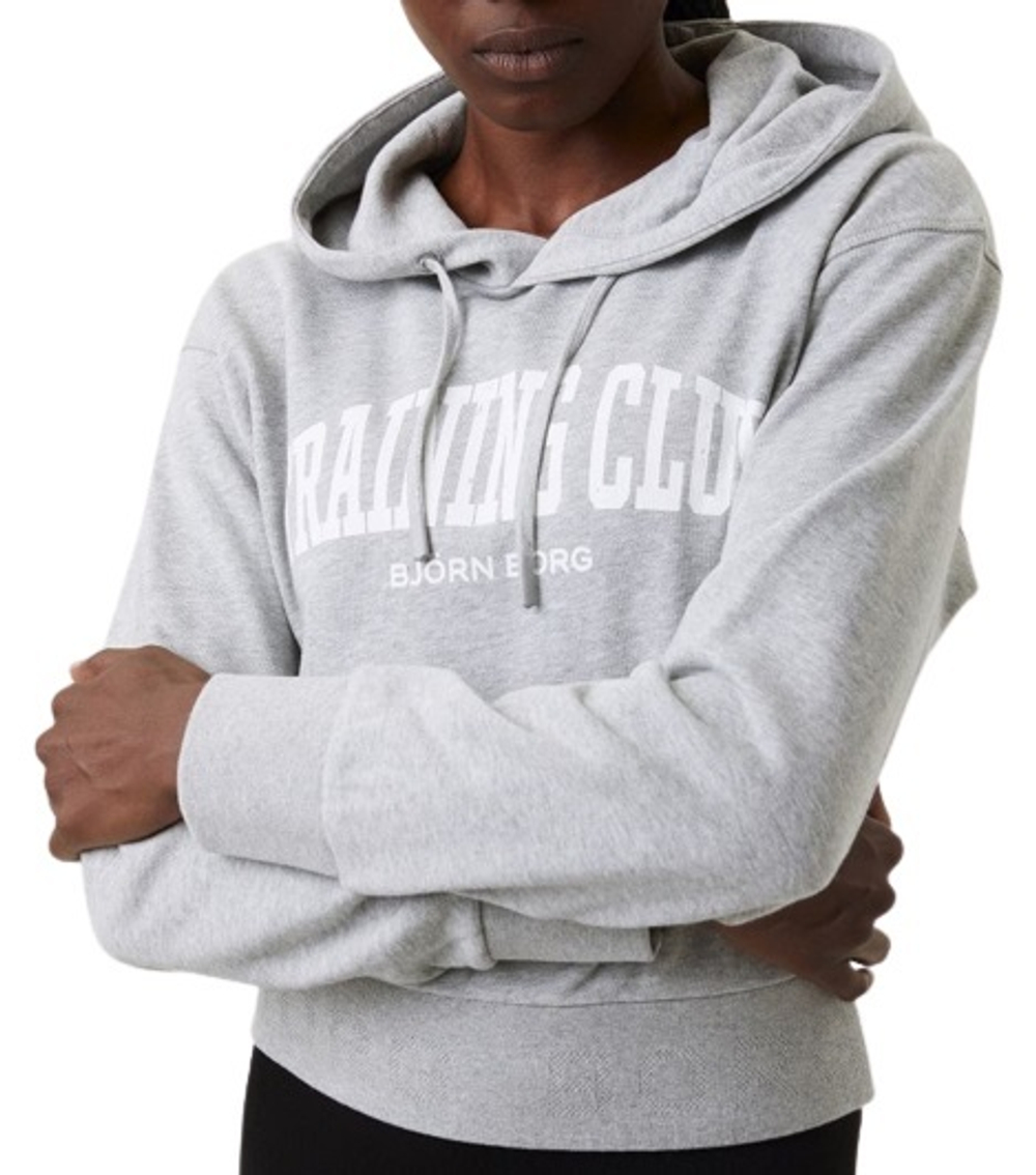Женская Кофта теннисная Björn Borg Stockholm Crop Hoodie - light grey melange