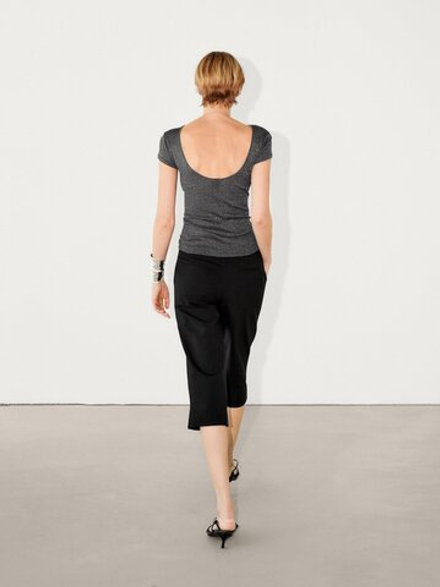 Massimo Dutti Футболка из полупрозрачной ткани, черный