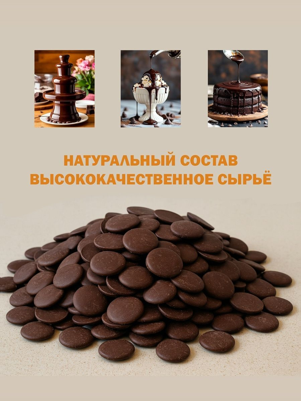 Тёмный шоколад в каллетах кондитерский, дропсы, премиум, 1кг