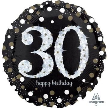 Круг "Happy Birthday 30!" черный/серебро