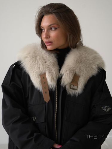 Черная хлопковая парка ARMY с серым мехом песца