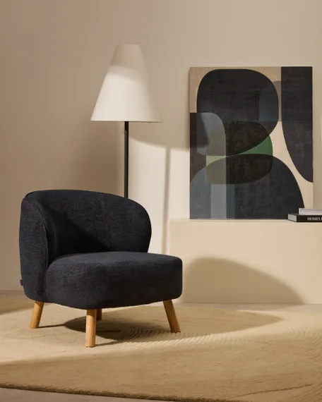 Кресло Ulit из серого шенилла с ножками из светлого бука