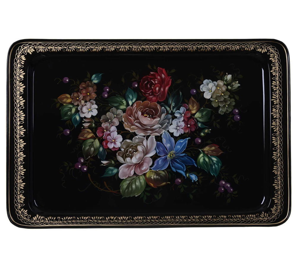 Жостовский поднос декоративный, размер 53х36 см (A28), металлический