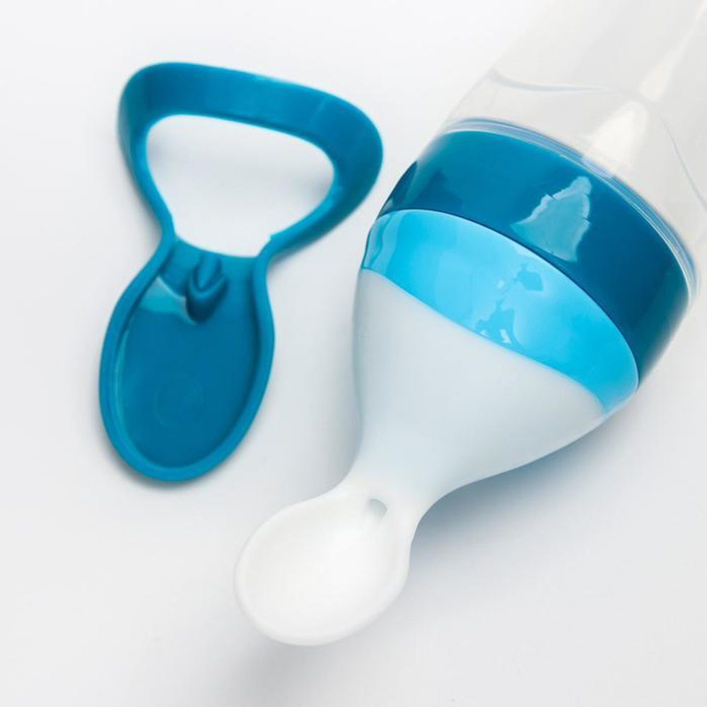 4780648 Бутылочка для кормления, силиконовая, с ложкой, 90 мл, цвет голубой