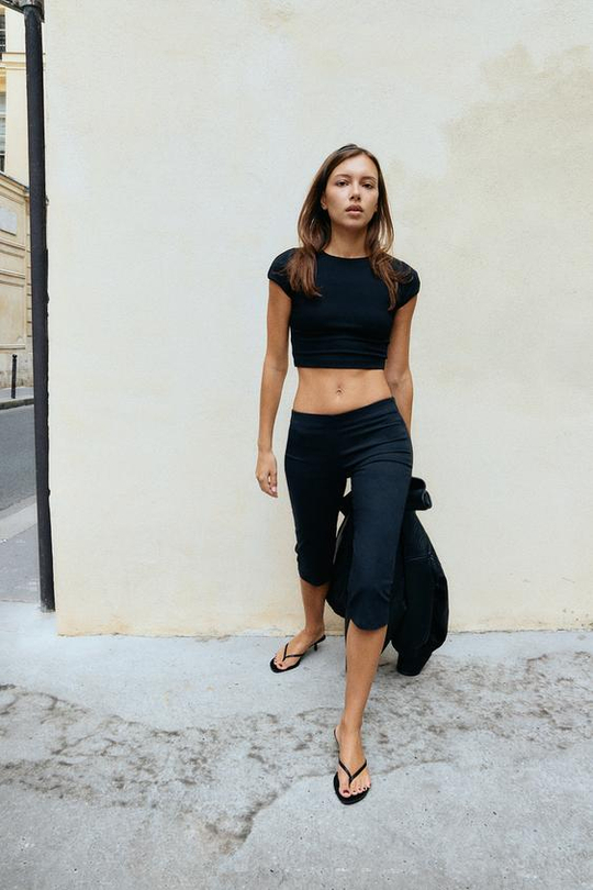 ZARA БРЮКИ КАПРИ, ЧЕРНЫЙ