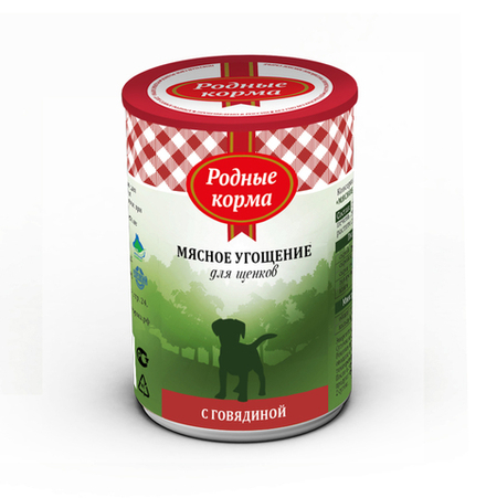 Консервы РОДНЫЕ КОРМА Мясное угощение с говядиной для щенков 340 г