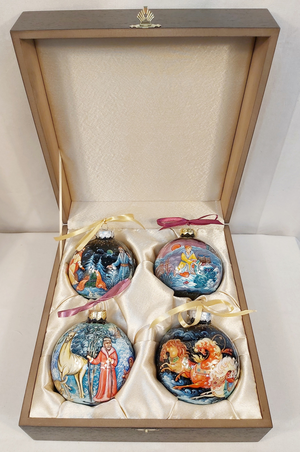 Сувенирный набор из 4-х новогодних шаров с ручной росписью Палех