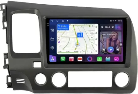 Магнитола Honda Civic 8 4d 2005-2012 (левый руль) - FarCar BM9-7373-9 монитор 9.5" QLED на Android 14, TS10, 4+32Гб, CarPlay, 4G SIM-слот