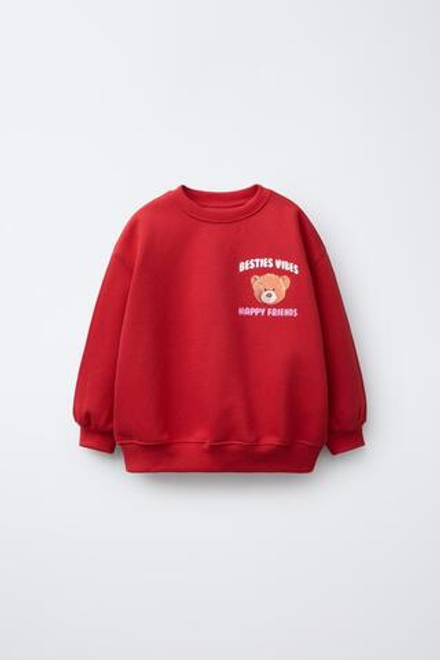 ZARA ТОЛСТОВКА С ПРИНТОМ «МЕДВЕЖОНОК», КРАСНЫЙ
