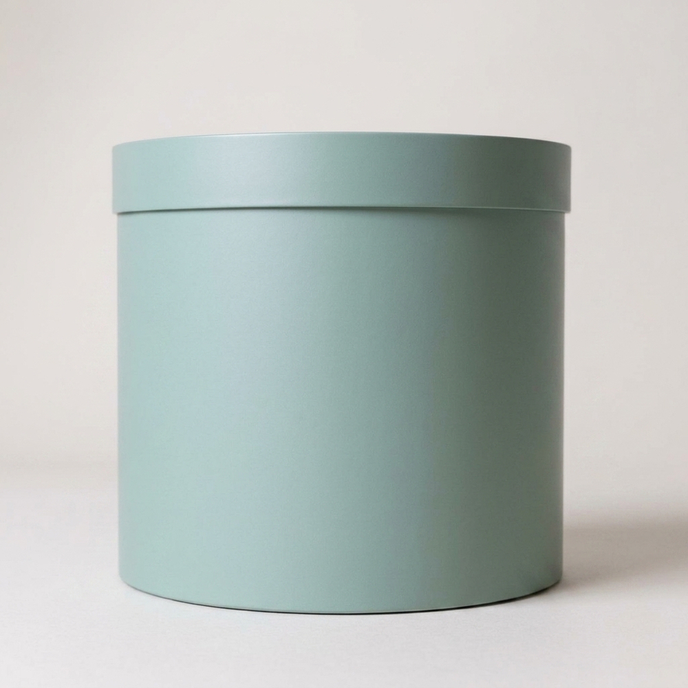 Плотная шляпная коробка с крышкой без лент. Цвет; Нежно зеленый.