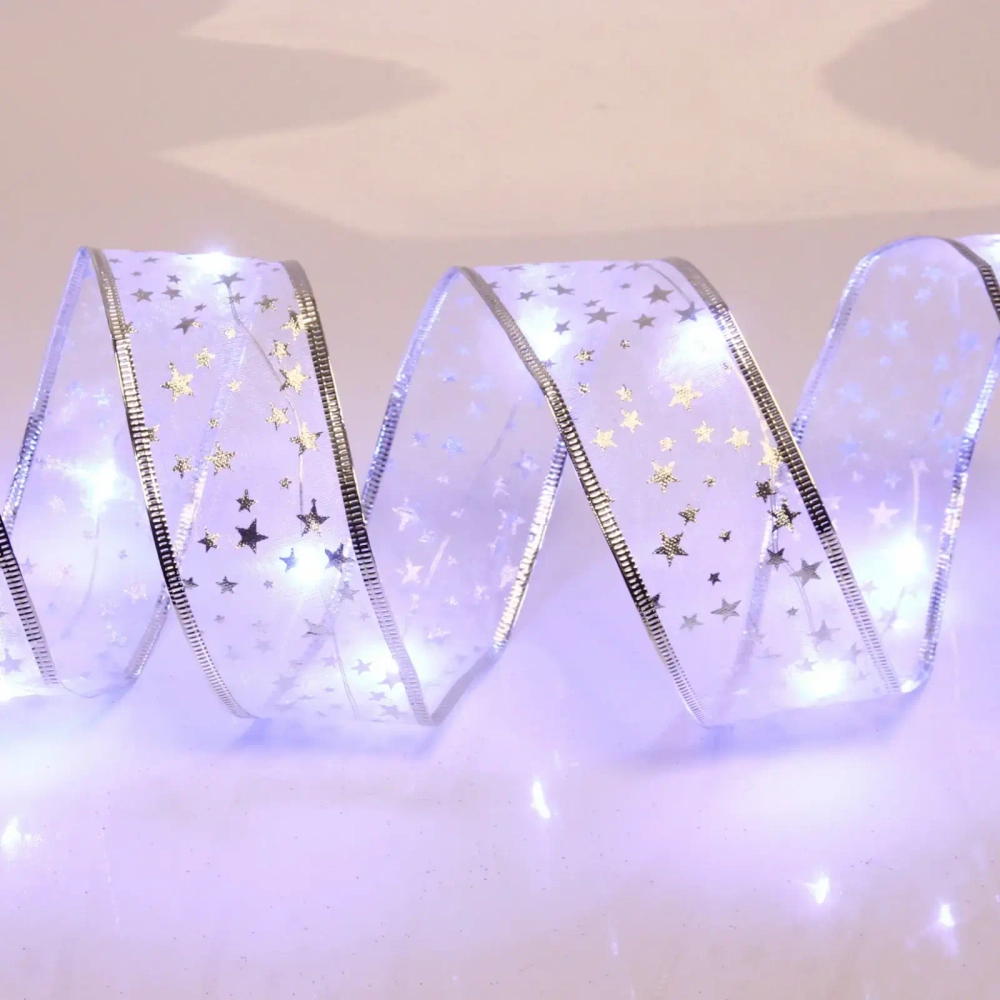 Гирлянда для дома ЛЕНТА ДЕКОРАТИВНАЯ «Звездочки» 2,0 м, 5 см (на батарейках), Белый (подсветка белая)