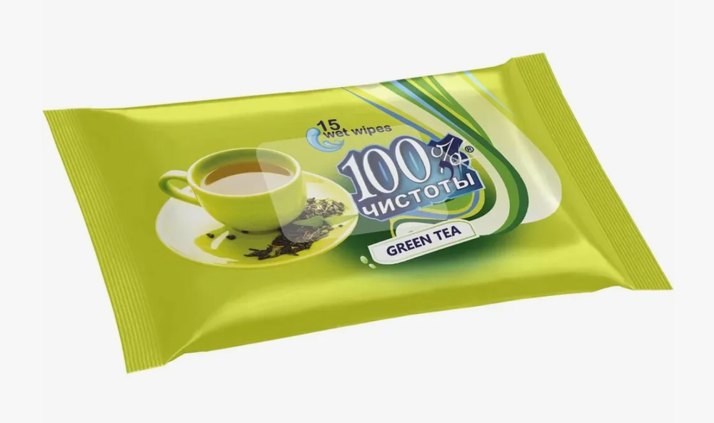 Салфетки влаж.15шт.100% Чистоты зеленый чай