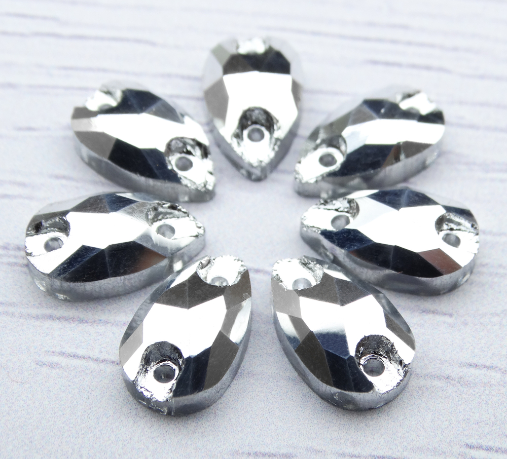 ХК033НН712 Хрустальные стразы круглые пришивные "капля", серебро металлик, размер: 7х12 мм, 10 шт.