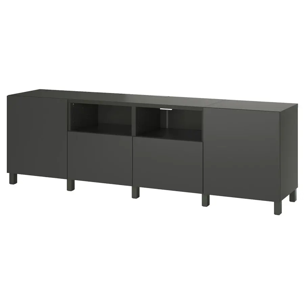 Тумба под ТВ с дверцами и ящиками - IKEA BESTÅ/BESTA/БЕСТО ИКЕА, 42х74х240 см, темно-серый