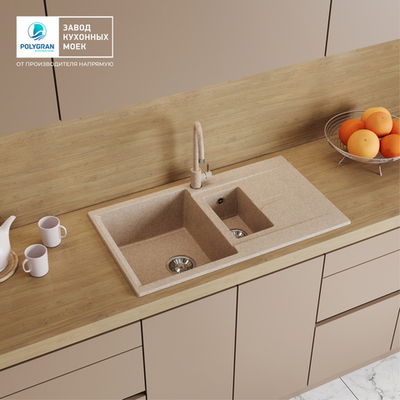 Мойка POLYGRAN BRIG-870 песочный №302, смеситель SKS5 песочный №302