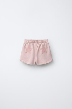 ZARA ШОРТЫ ИЗ МЯГКОЙ ТКАНИ С НАШИВКОЙ «ЗВЕЗДА», ЛИНЯЛЫЙ РОЗОВЫЙ