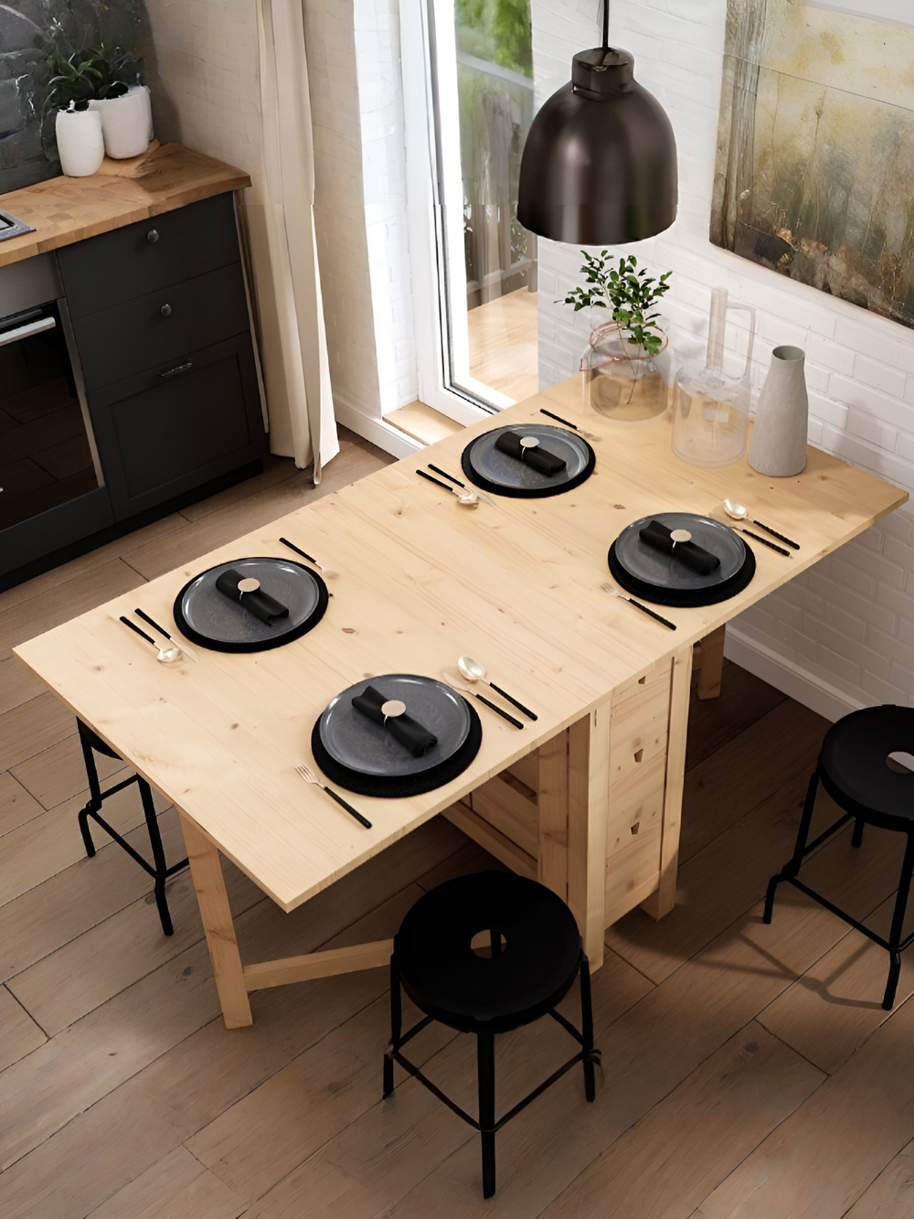 IKEA Обеденный стол раздвижной STORNAS, 201/293*105, из массива сосны, коричневый, ШАНЬ (СТОРНАС ИКЕА)