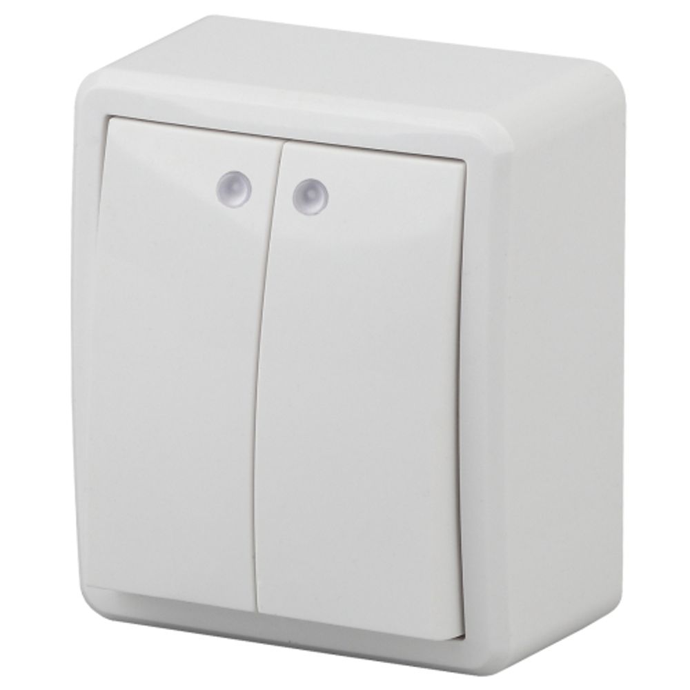 11-1205-01 ЭРА Выключатель двойной с подсветкой, 10АХ-250В, IP20, ОУ, Эра Эксперт, белый