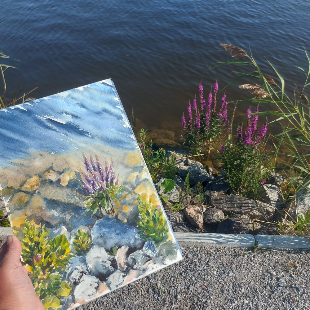 Картина авторская акварельная в паспарту 30х40 см на стену для интерьера "На причале"