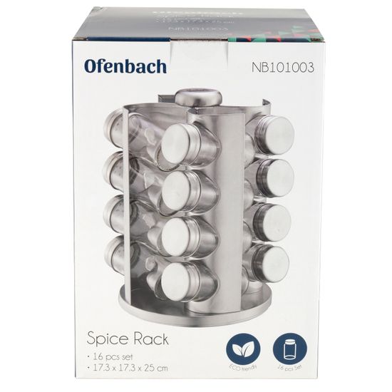 Набор ёмкостей для специй 16 шт. Ofenbach NB 101003 на круглой подставке из нержавеющей стали