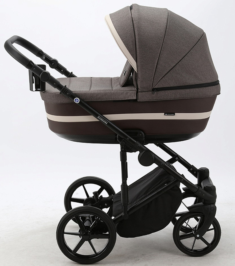 Детская коляска Adamex Rimini 2 в 1 RI85-TIP ШОКОЛАД+Т.КОРИЧНЕВ.КОЖА+СВ.БЕЖ.ОТДЕЛКА